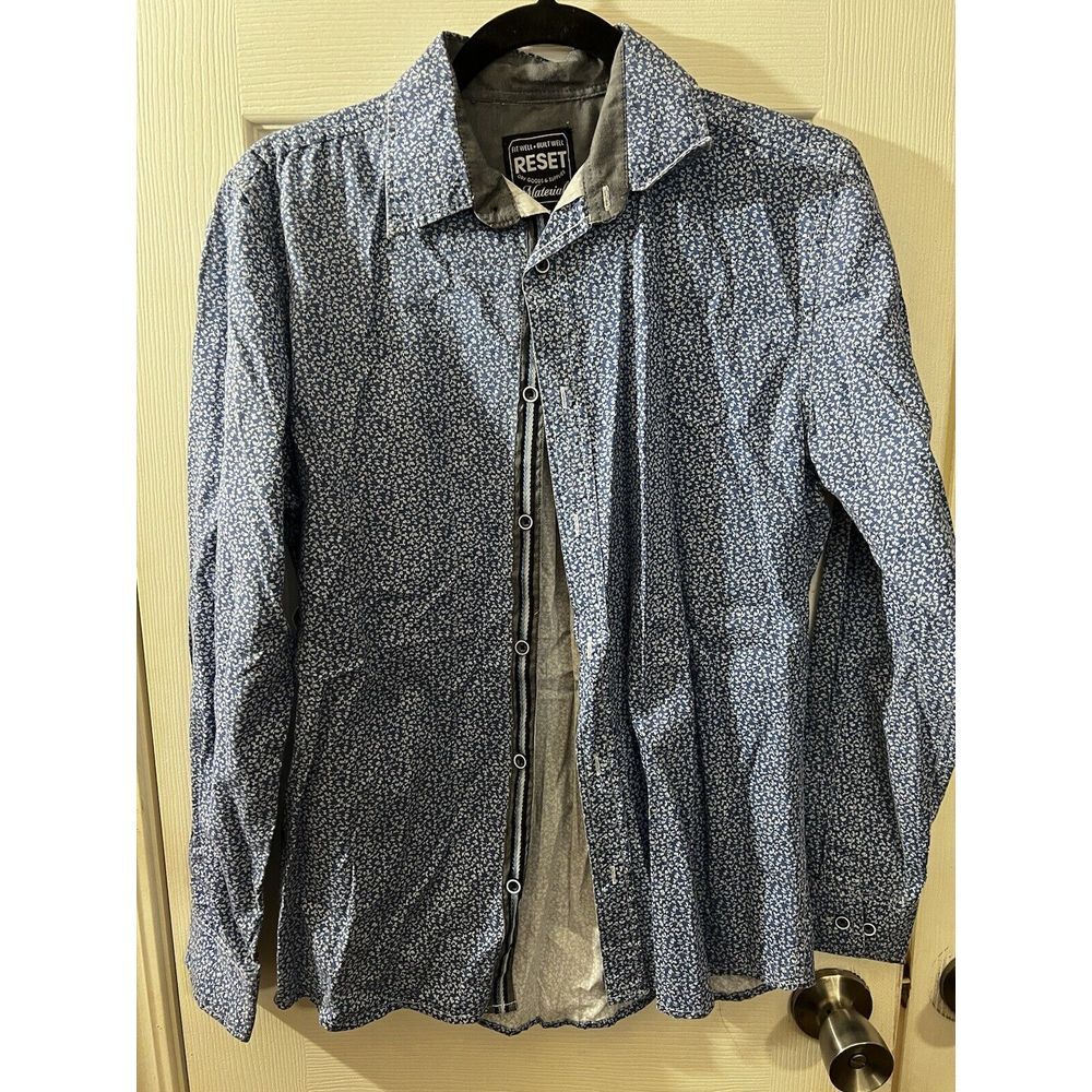 Men's Reset Button Up Shirt Size Small Blue Floral‎